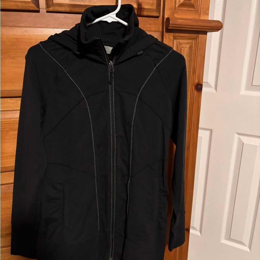 Athleta Black Hooded Jacket with Subtle Logo